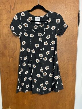 RVCA Black Floral Button-Front Mini Dress